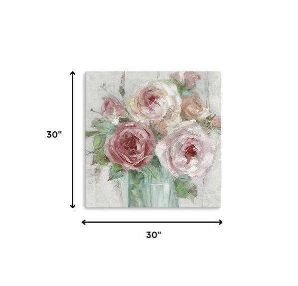 30" x 30" Watercolor Soft Pastel Peonies Bouquet Canvas Wall Art