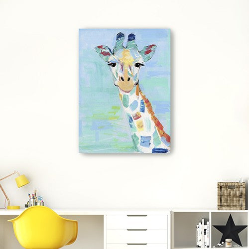 32" x 24" Pastel Patchwork Giraffe Canvas Wall Art