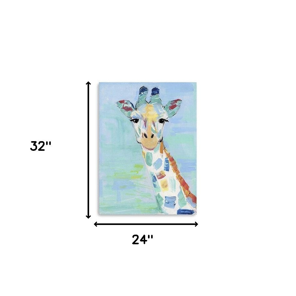 32" x 24" Pastel Patchwork Giraffe Canvas Wall Art