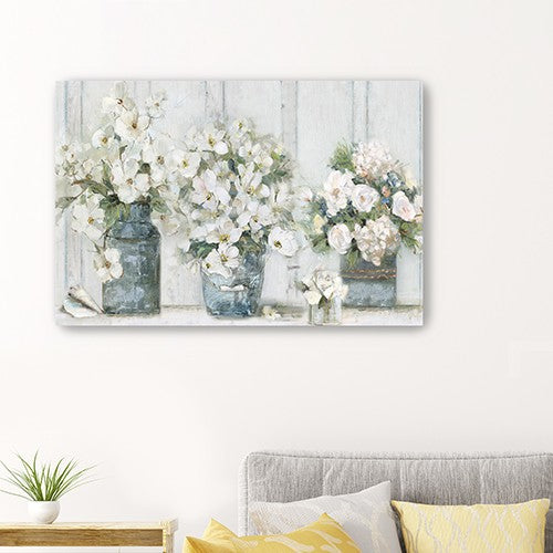 36" x 24" Watercolor Soft Pastel Bouquet Trio Canvas Wall Art