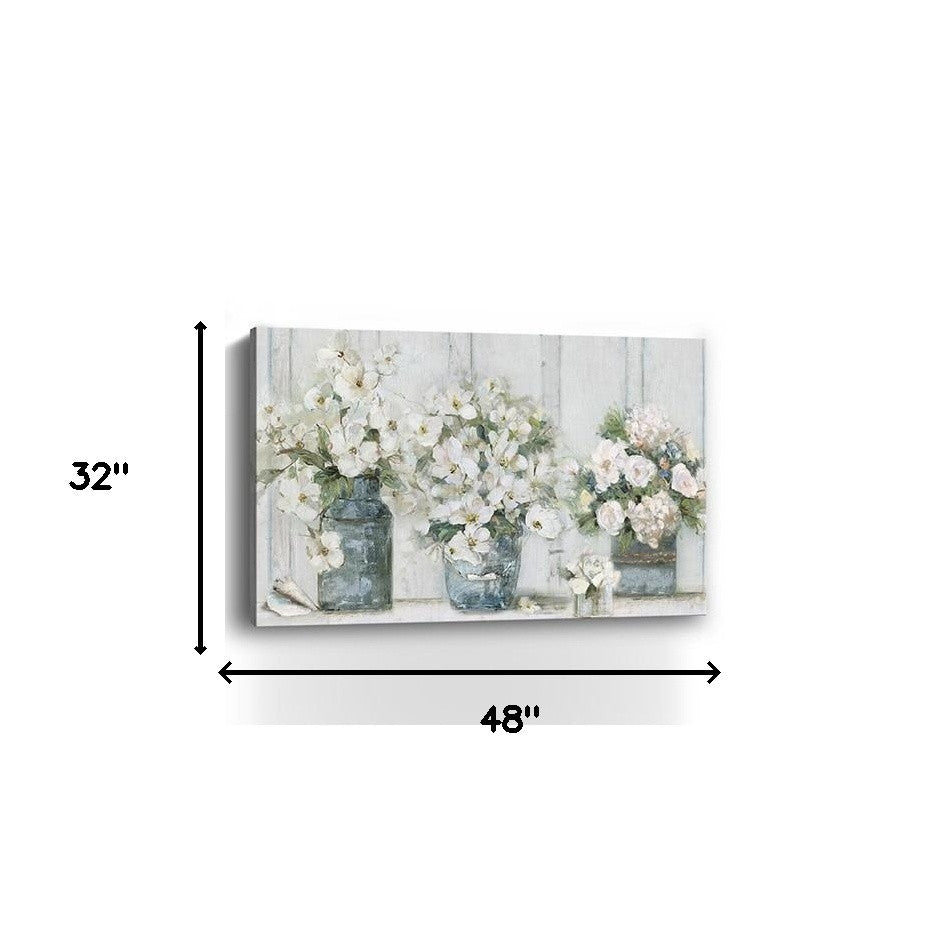 48" x 32" Watercolor Soft Pastel Bouquet Trio Canvas Wall Art