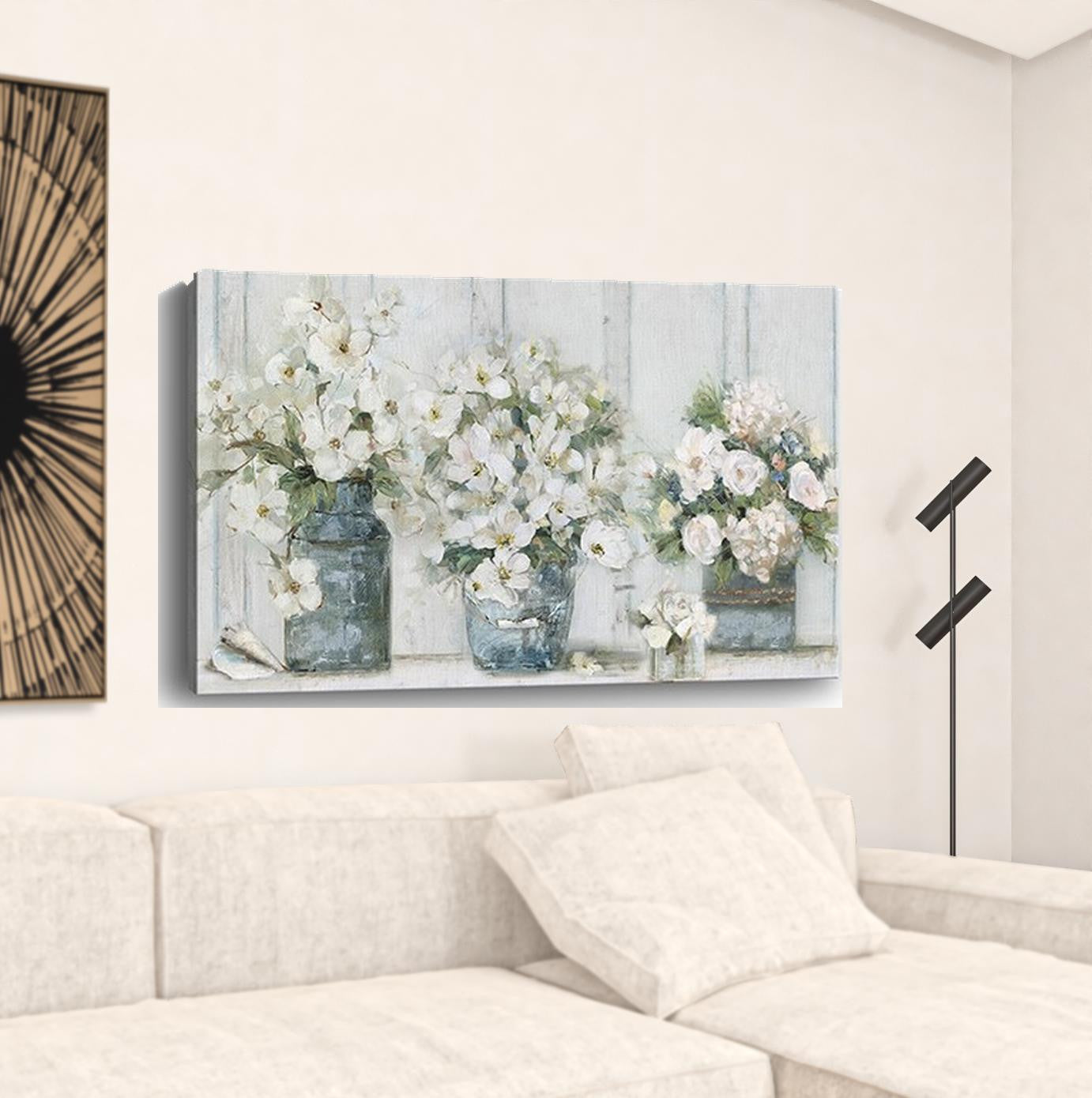 48" x 32" Watercolor Soft Pastel Bouquet Trio Canvas Wall Art