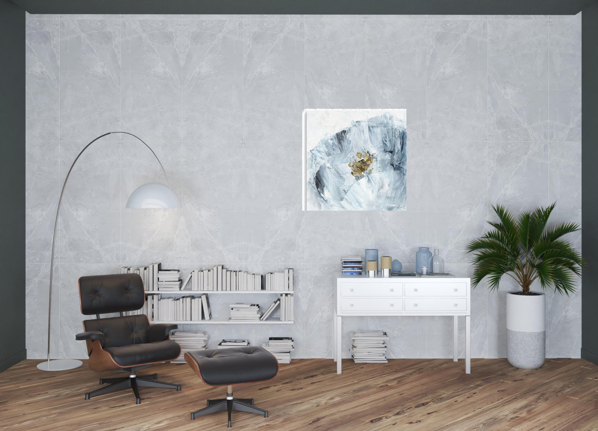 40" x 40" Watercolor Abstract Gray Blue Flower II Canvas Wall Art