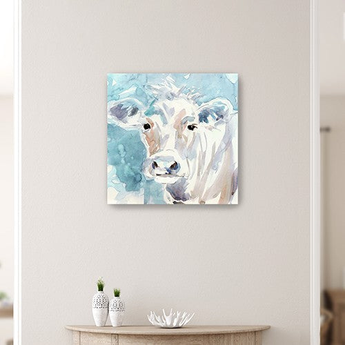 30" x 30" Watercolor Soft Pastel Cow Canvas Wall Art