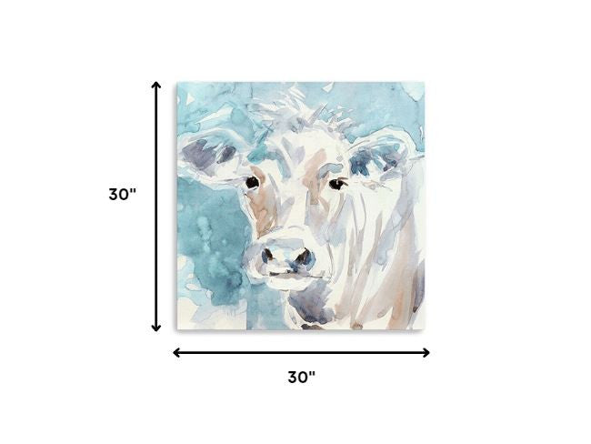 30" x 30" Watercolor Soft Pastel Cow Canvas Wall Art