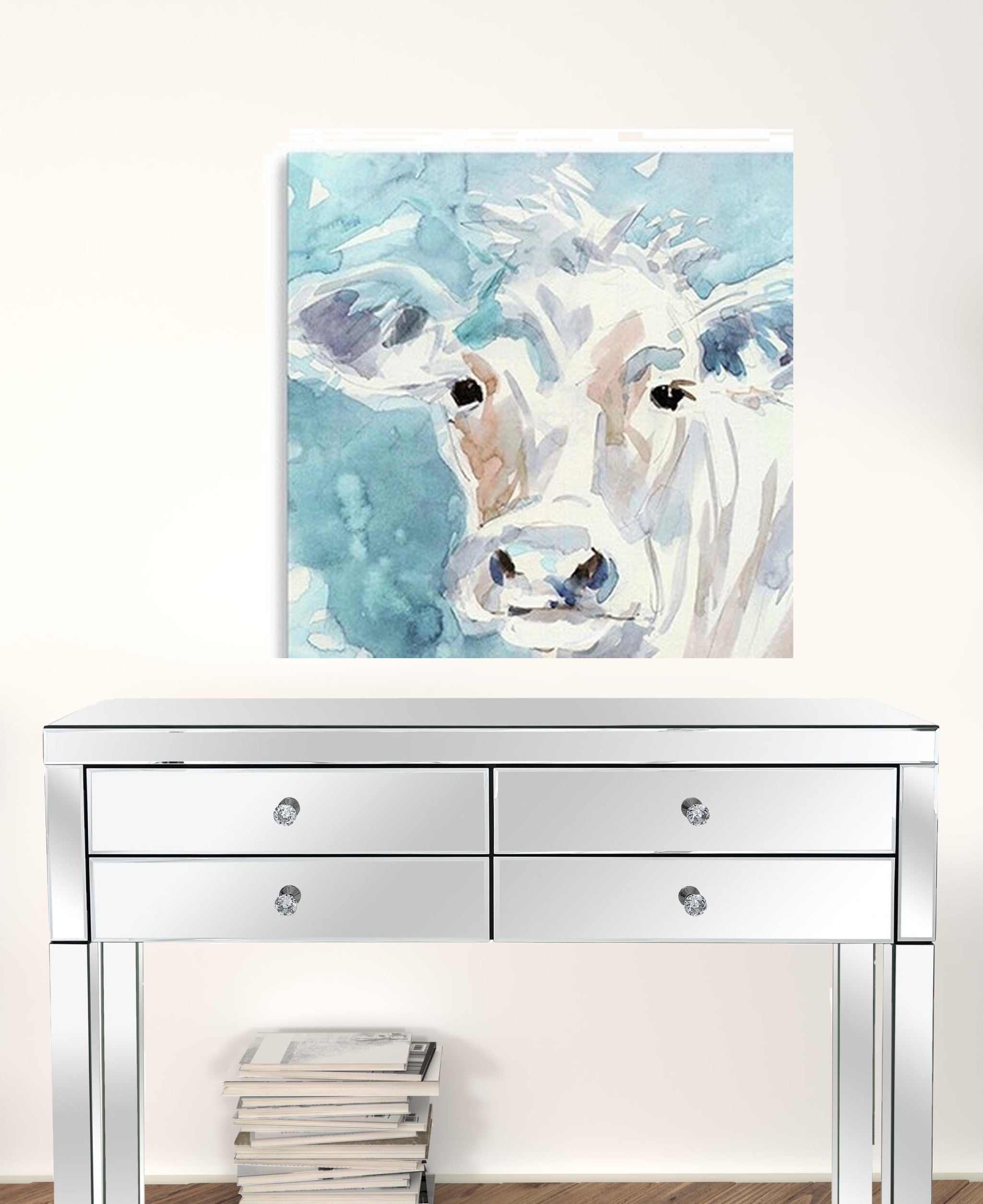 30" x 30" Watercolor Soft Pastel Cow Canvas Wall Art