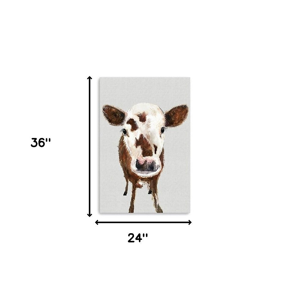 36" x 24" Brown and White Baby Cow Face Canvas Wall Art