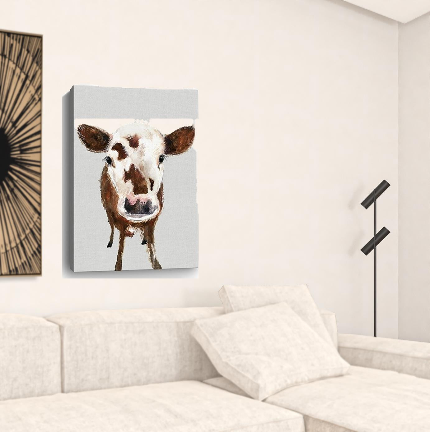 36" x 24" Brown and White Baby Cow Face Canvas Wall Art