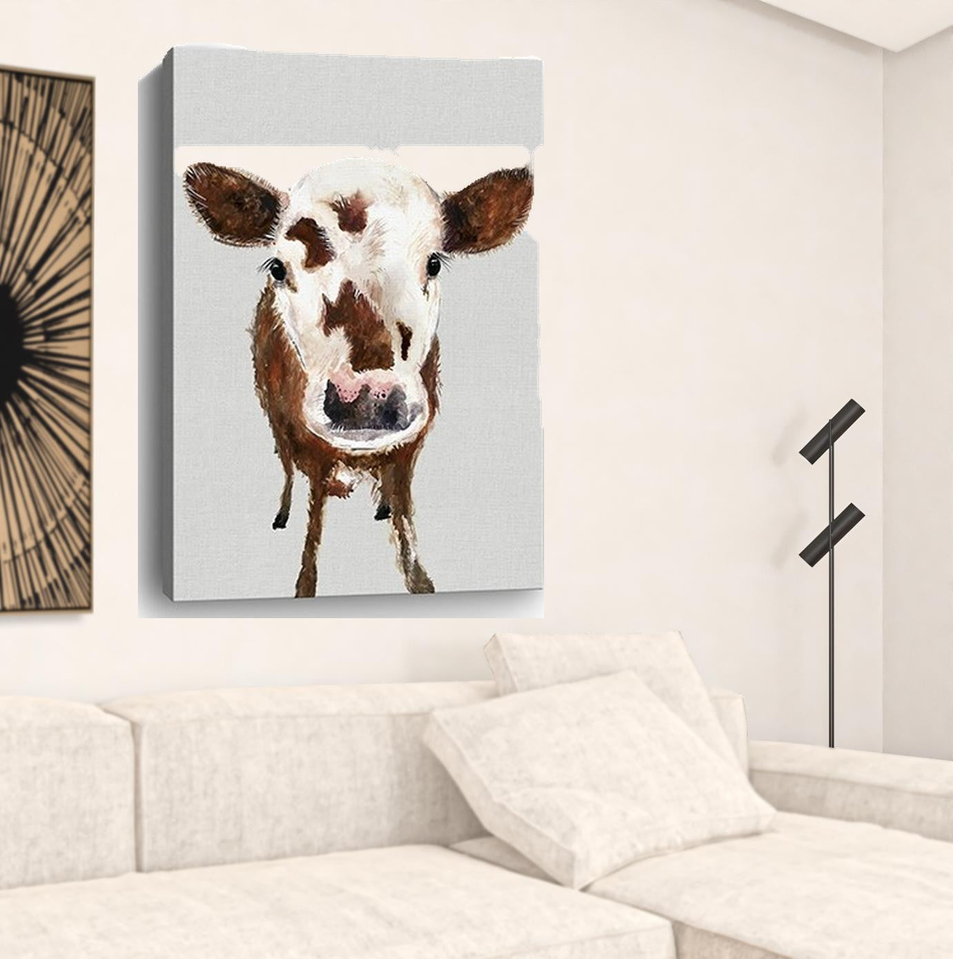 48" x 32" Brown and White Baby Cow Face Canvas Wall Art