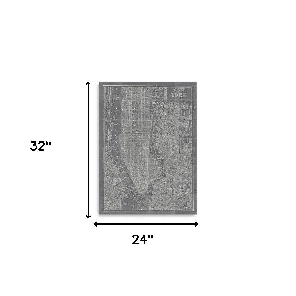 36" x 24" Gray and White Aerial New York Map Canvas Wall Art