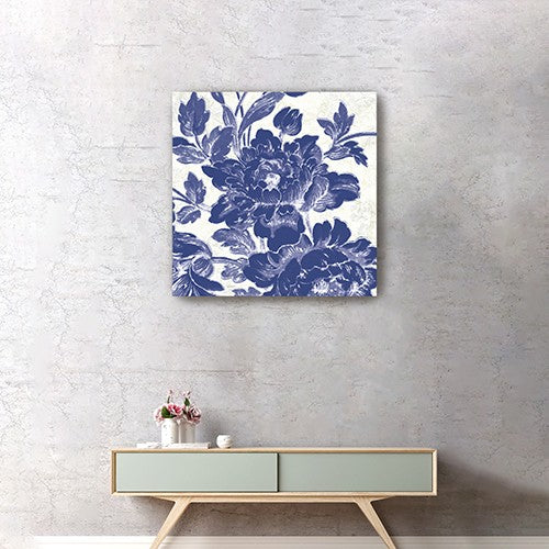 Blue Toile Roses Unframed Print Wall Art