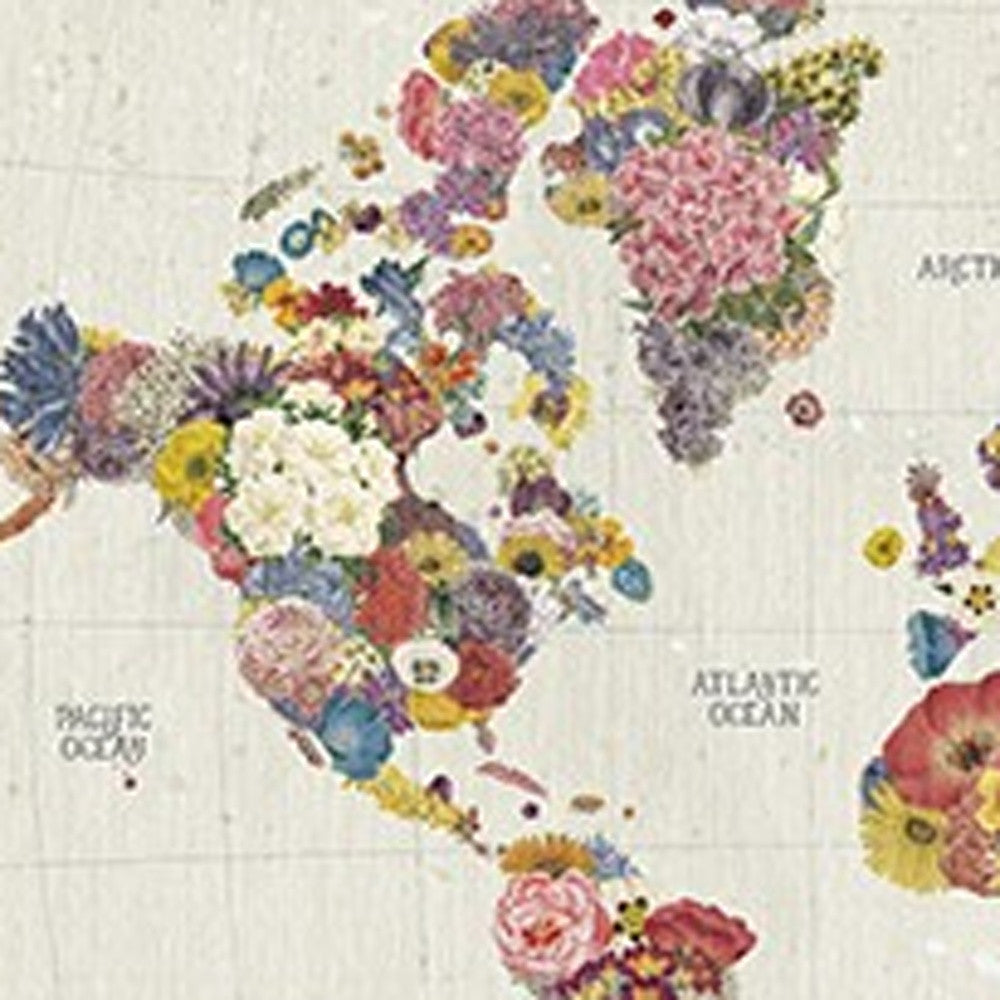 36" x 24" Fun Floral Map of the World Canvas Wall Art