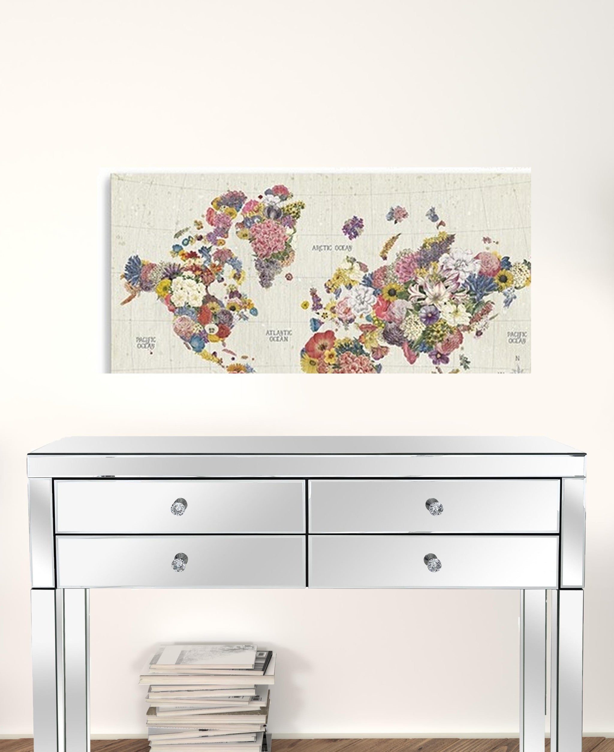 36" x 24" Fun Floral Map of the World Canvas Wall Art