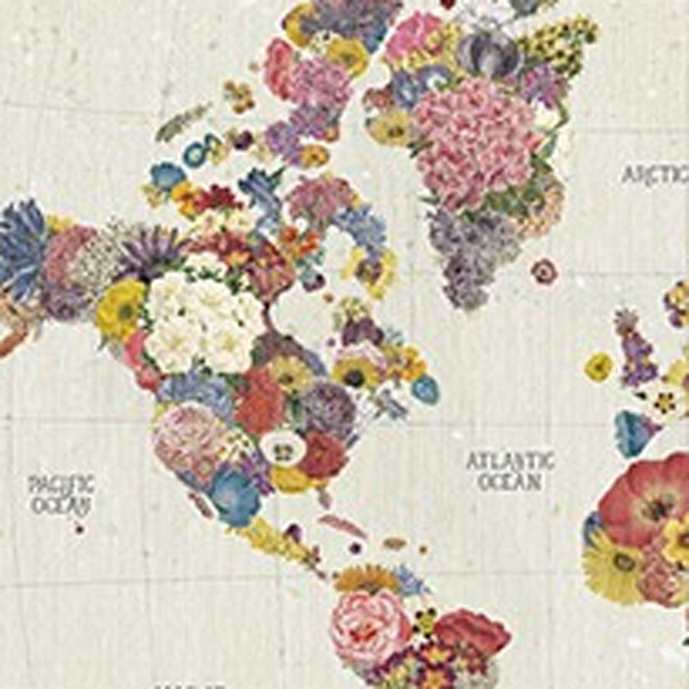 48" x 32" Fun Floral Map of the World Canvas Wall Art