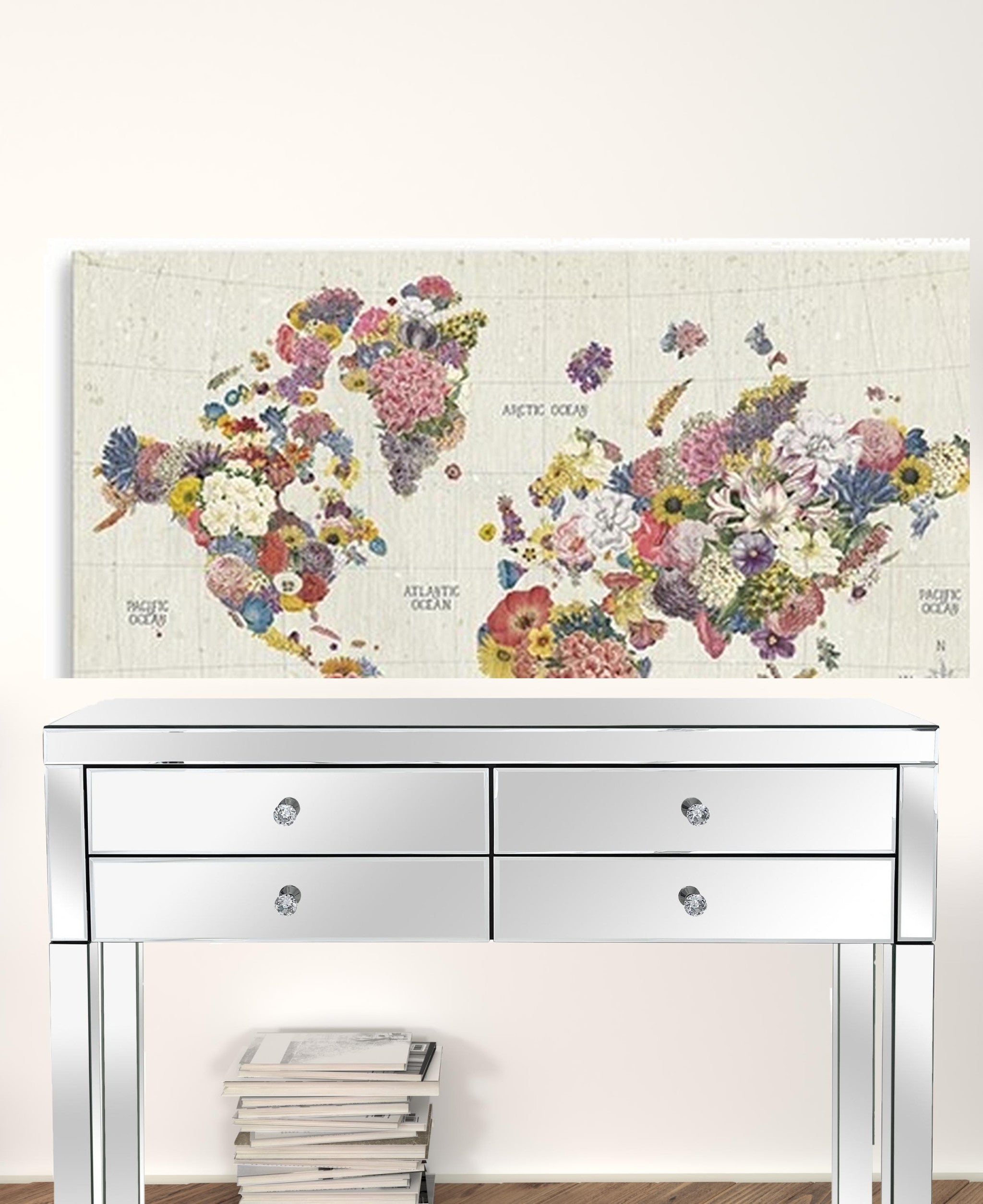 48" x 32" Fun Floral Map of the World Canvas Wall Art