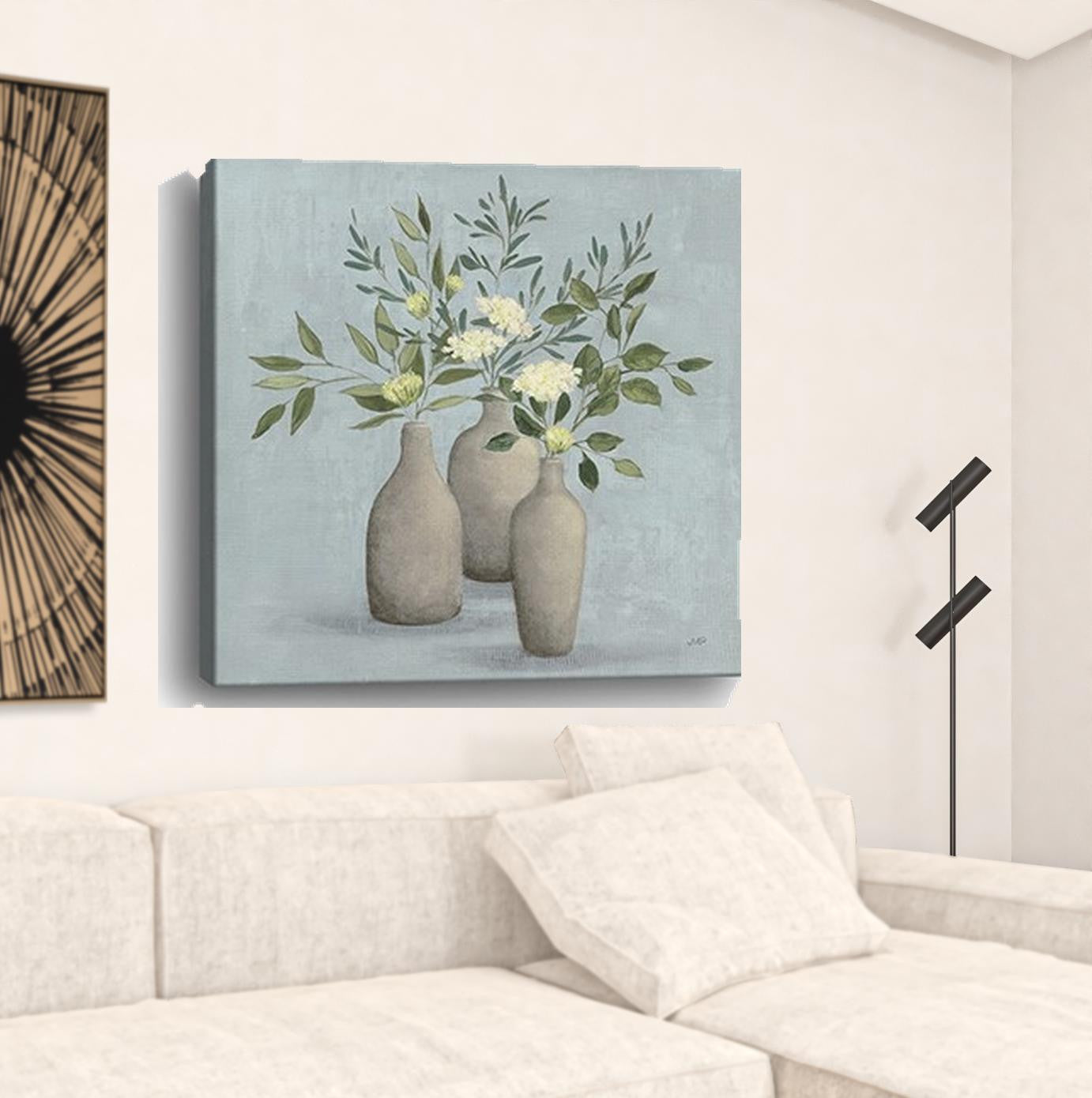 Pretty Bohemian Flowers In Ceramic Vases Unframed Print Wall Art