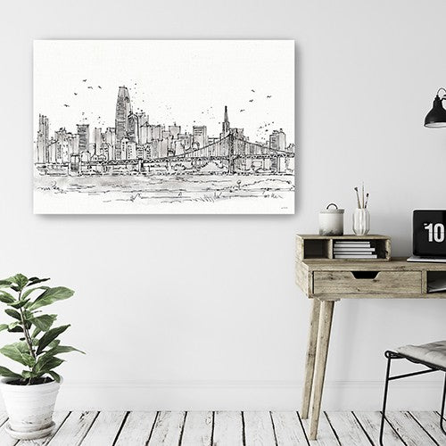 Monochrome City Skyline Sketch Unframed Print Wall Art