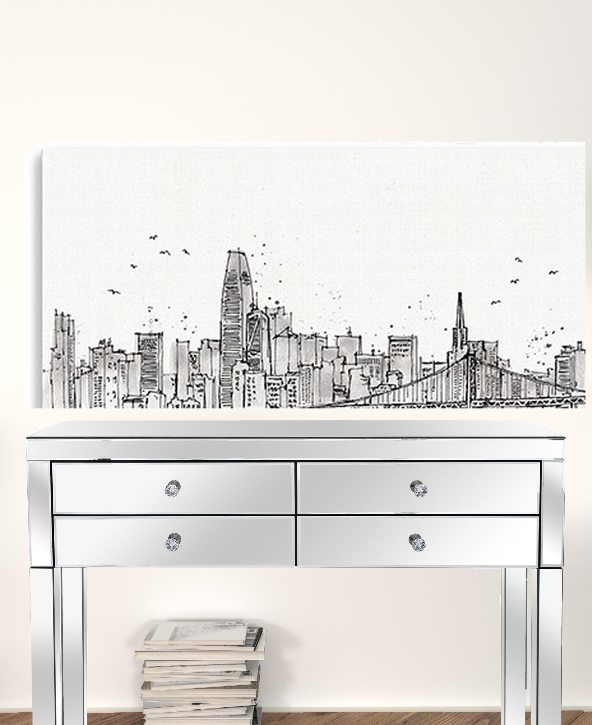 Monochrome City Skyline Sketch Unframed Print Wall Art