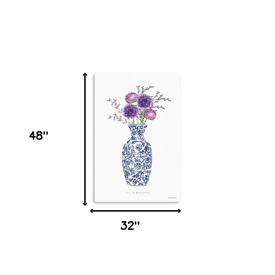 48" x 32" Blue and White Life Floral Vase Canvas Wall Art