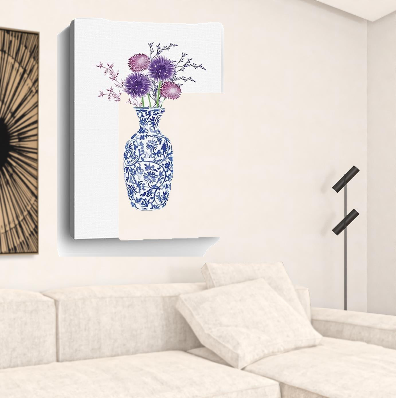 48" x 32" Blue and White Life Floral Vase Canvas Wall Art