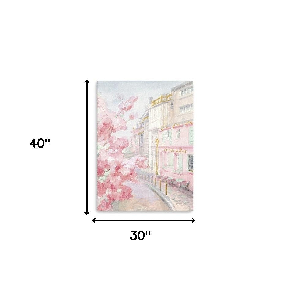 Pretty Pastel Pink Paris Street Unframed Print Wall Art