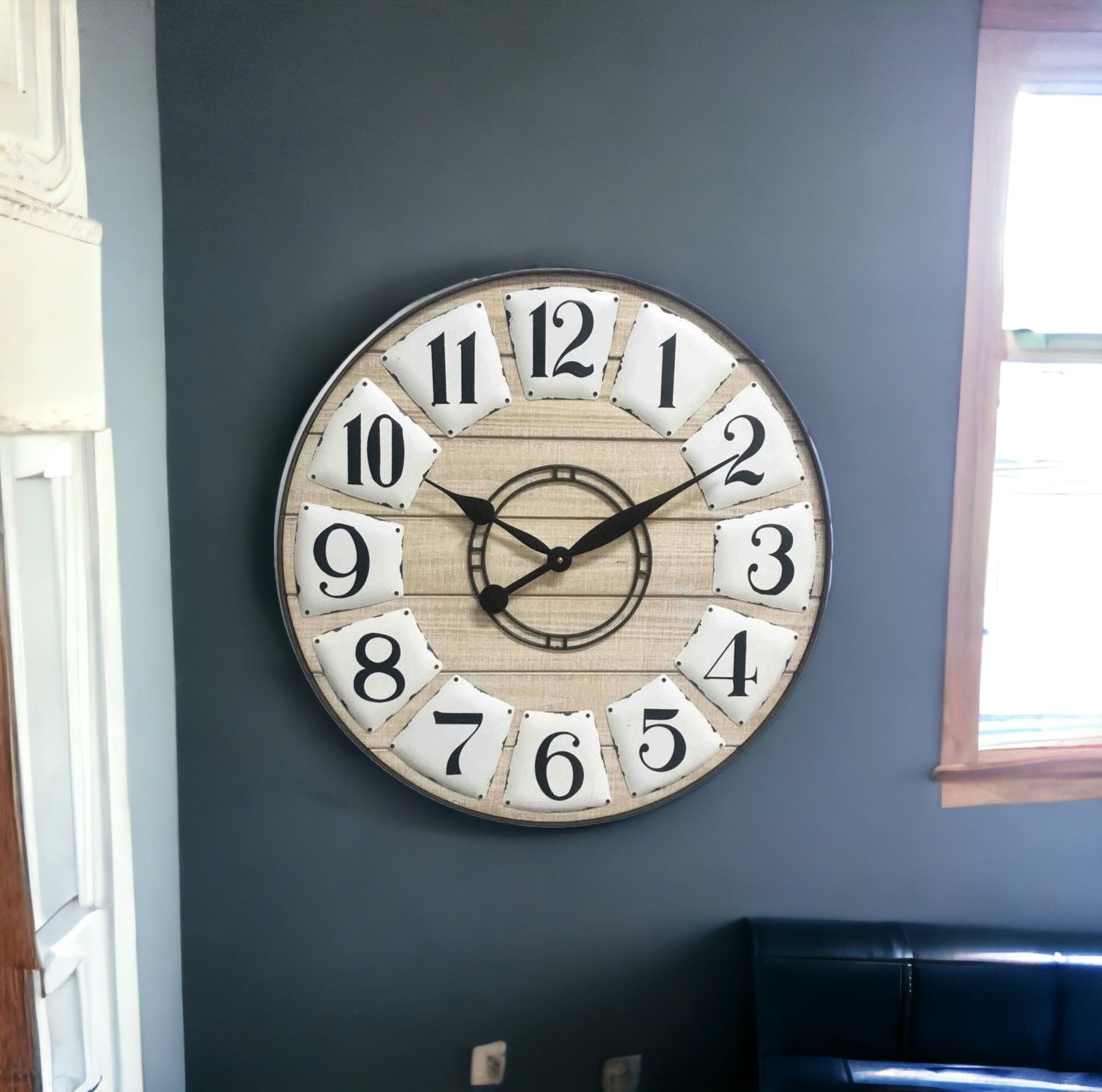 24" Circle Black and White Wood Analog Wall Clock