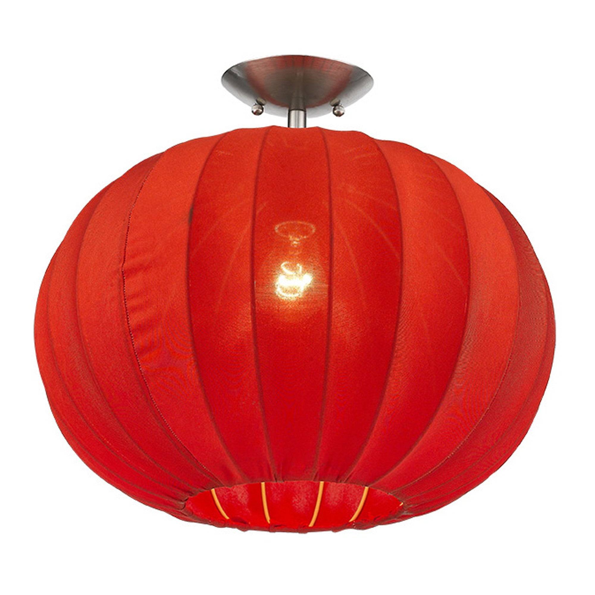 Shanghai 1-Light Brushed Nickel Pendant With Sheer Red Ribbon Shade