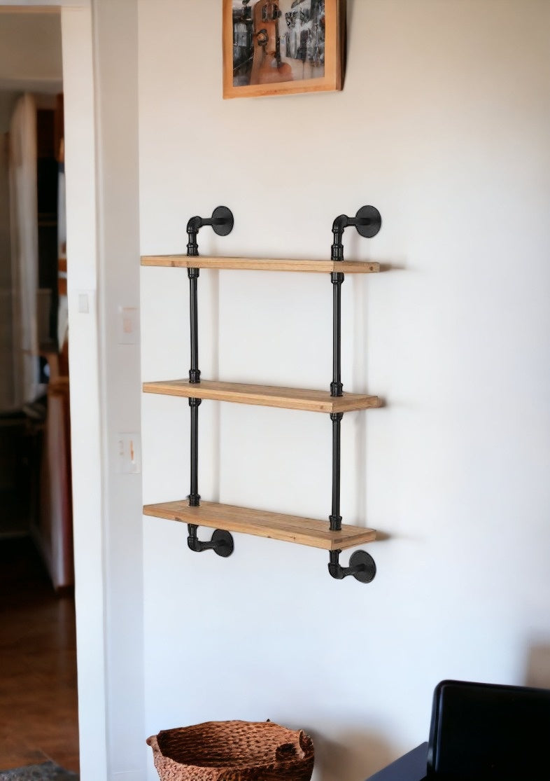 24" Three Shelves Solid Wood Wall Mounted Shelving Unit