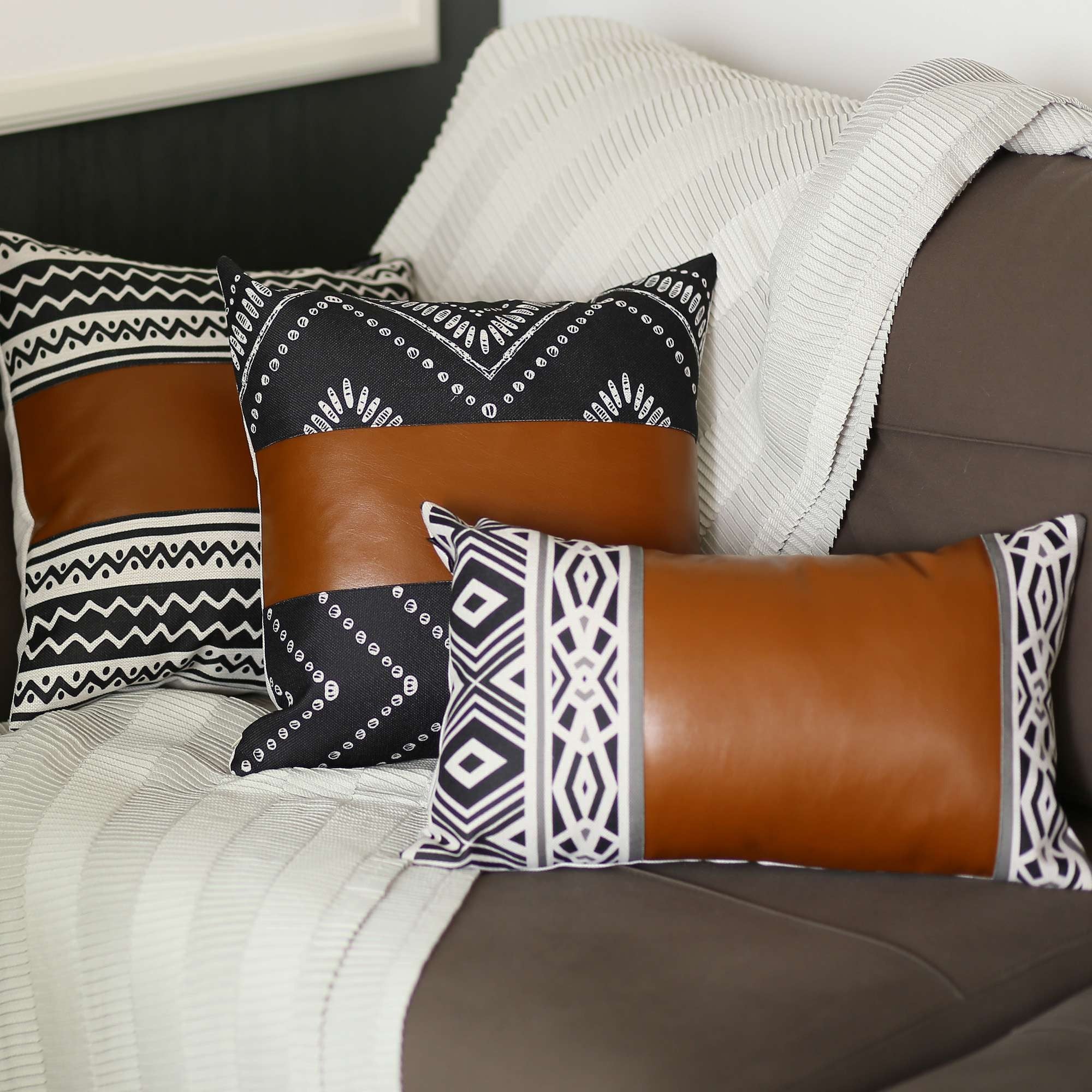 Zigzag Patterned Faux Leather Throw Pillow