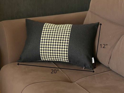 Yellow and Black Houndstooth Lumbar Throw Pillow