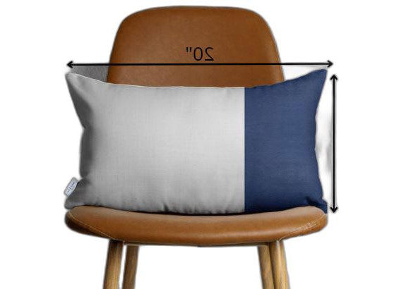 Two Toned White and Navy Leather Lumbar Pillow