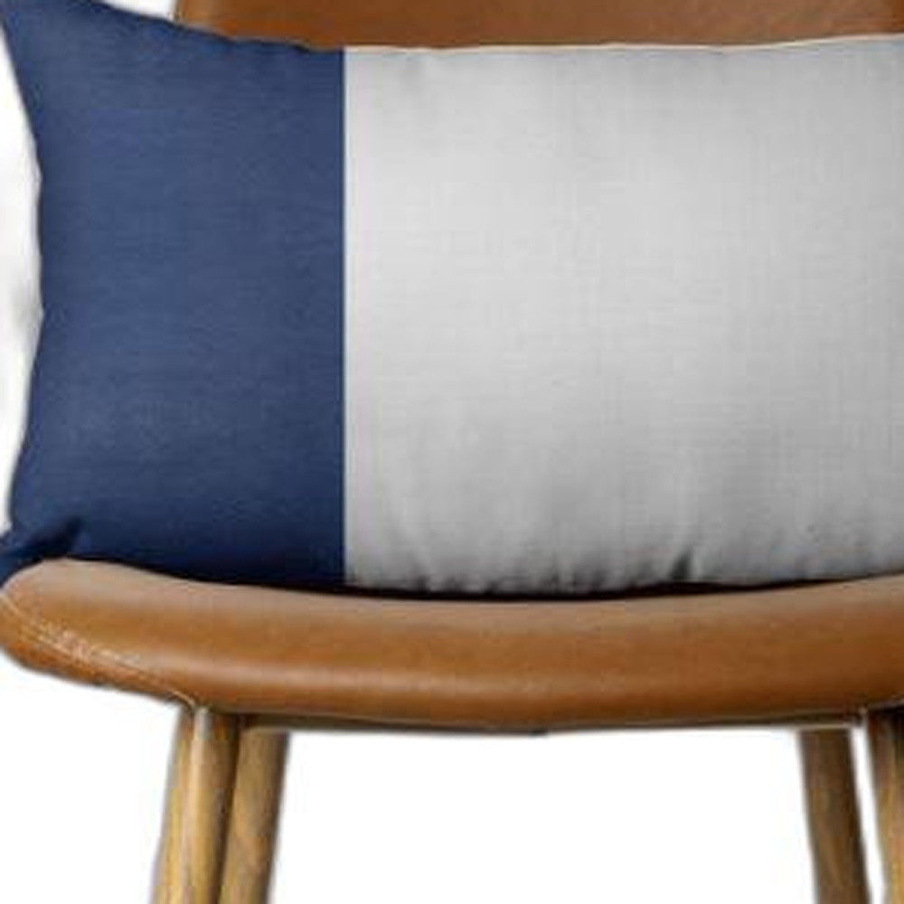 Two Toned White and Navy Leather Lumbar Pillow