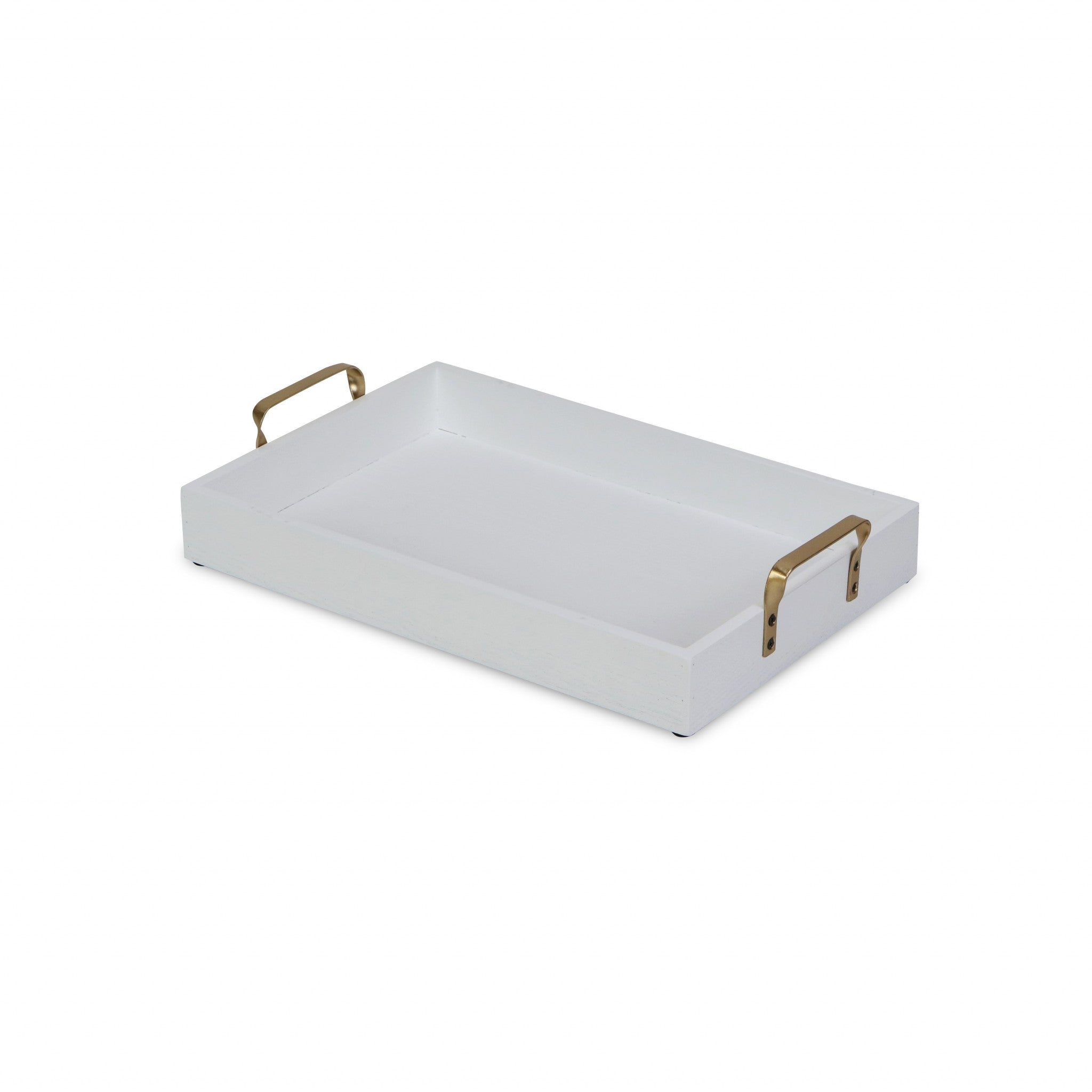 White Wooden Tray with Gold Handles