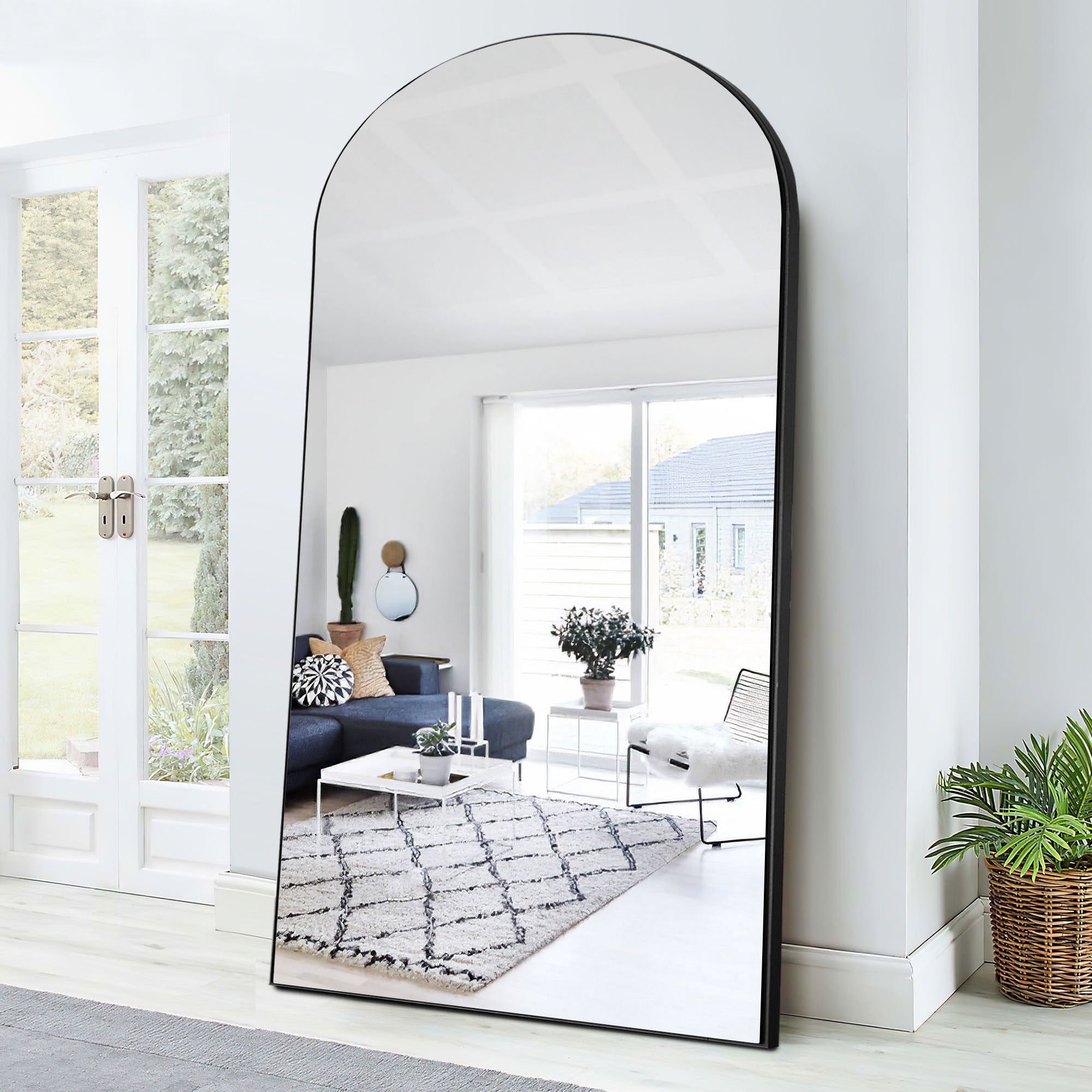 Black Arched Mirror with Stand