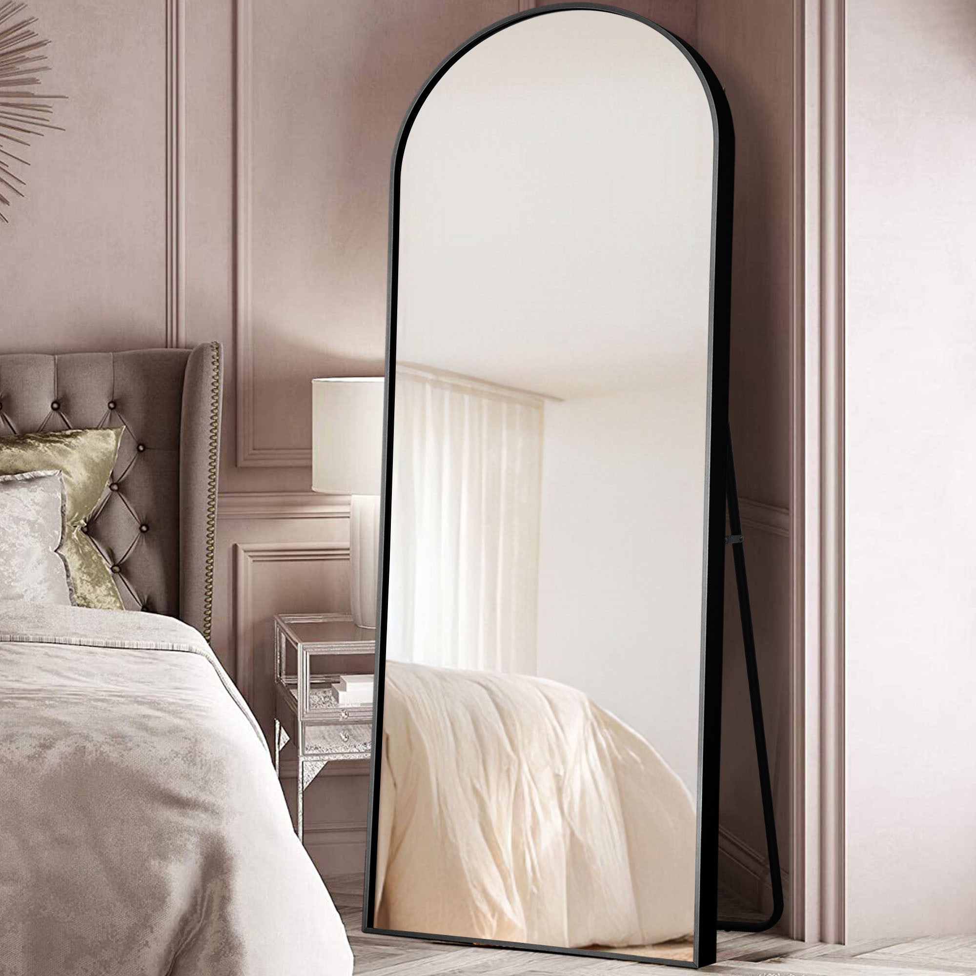 Petite Black Arched Full-length Standing Mirror