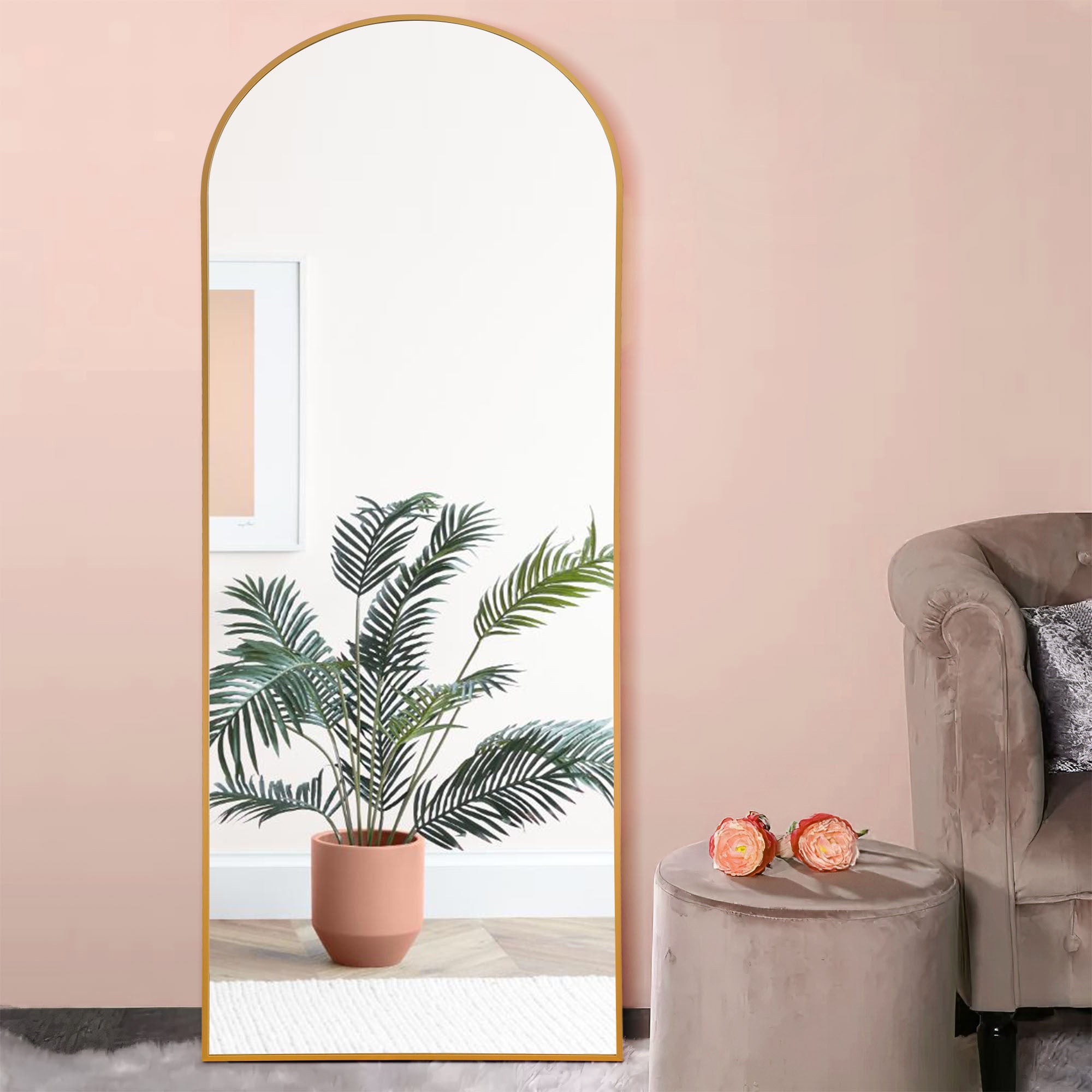 Petite Gold Arched Full-length Standing Mirror