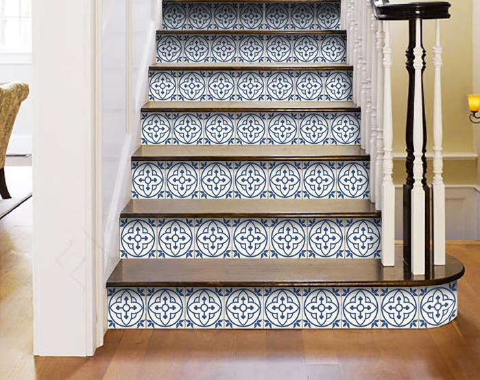 4" X 4" Tulipa Blue and White Peel and Stick Removable Tiles