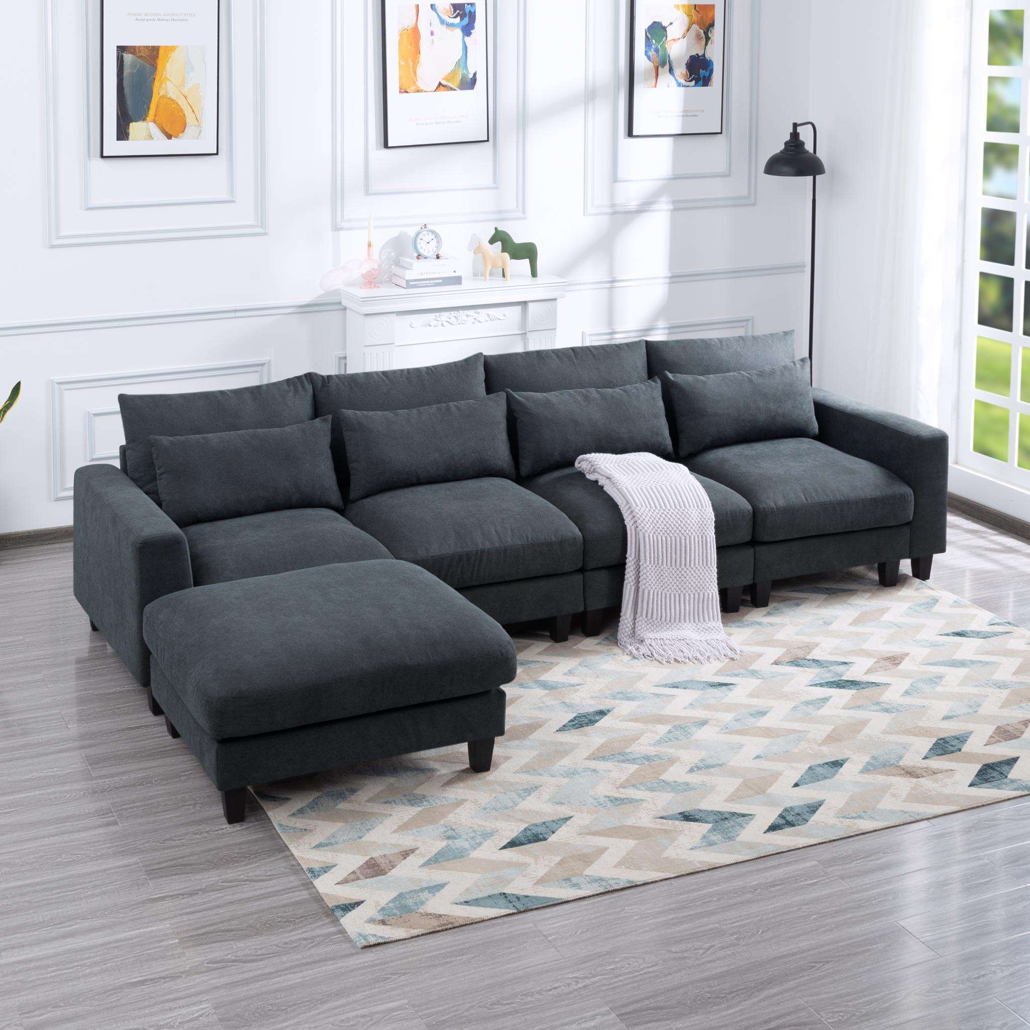 124.4” Modular L-Shaped Sectional Sofa with Ottoman