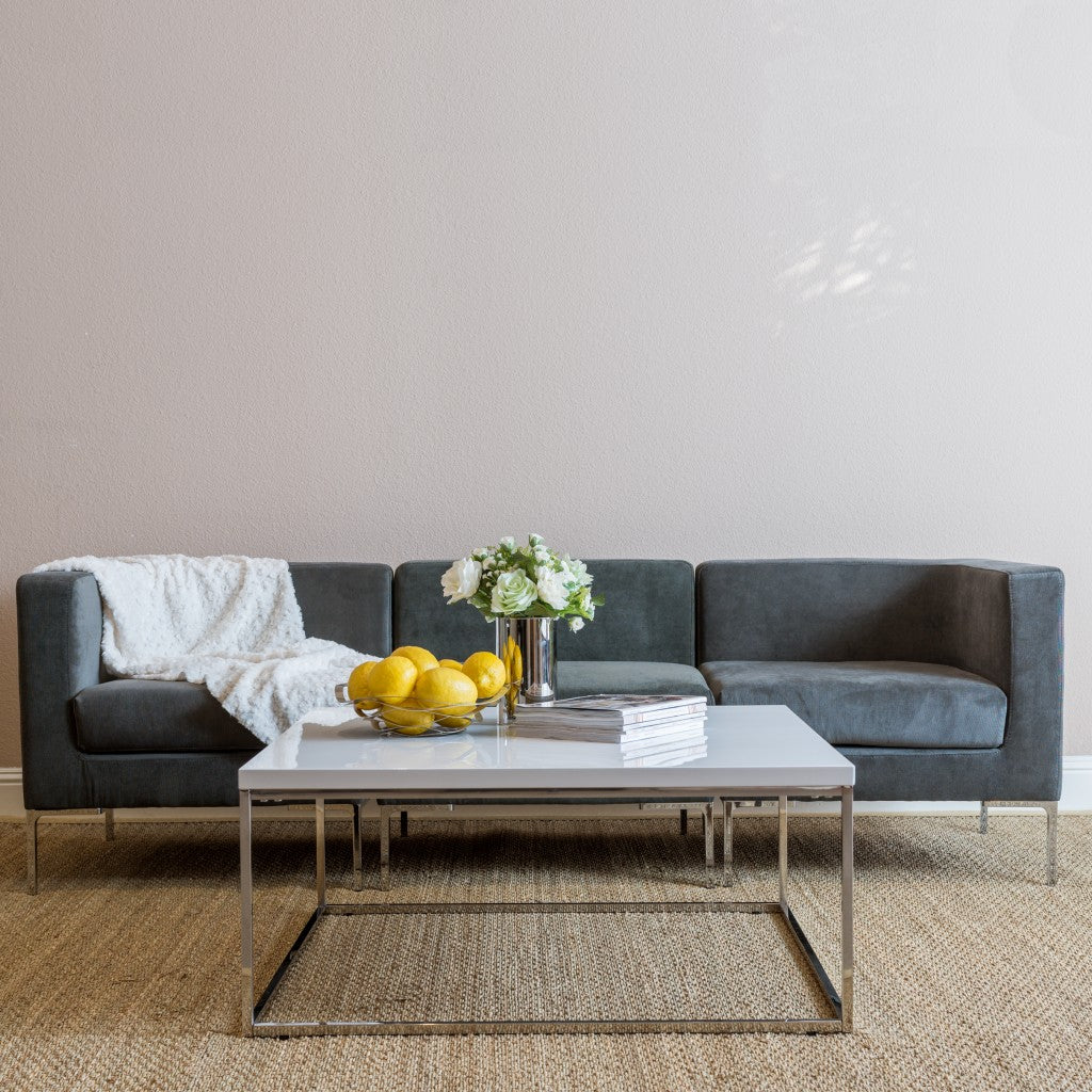 White and Chrome High Gloss Square Coffee Table