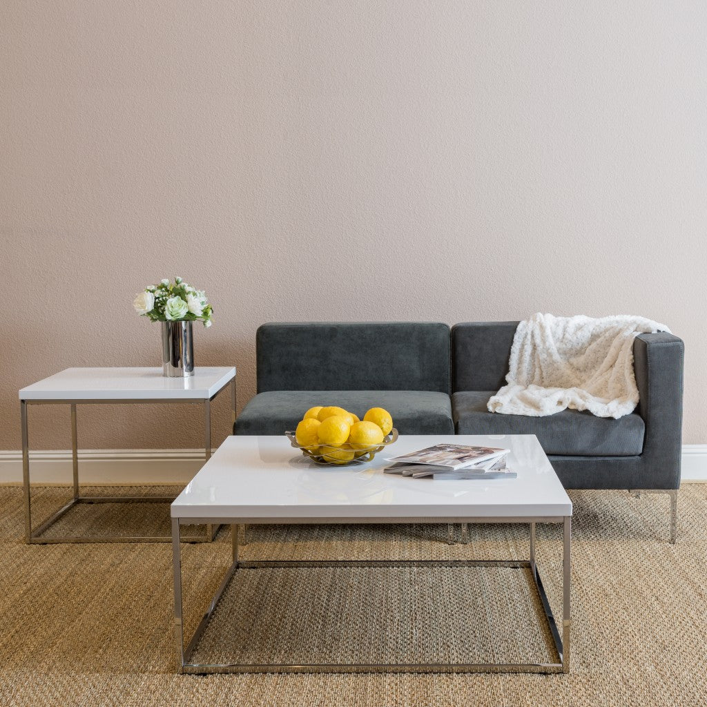 White and Chrome High Gloss Square Coffee Table