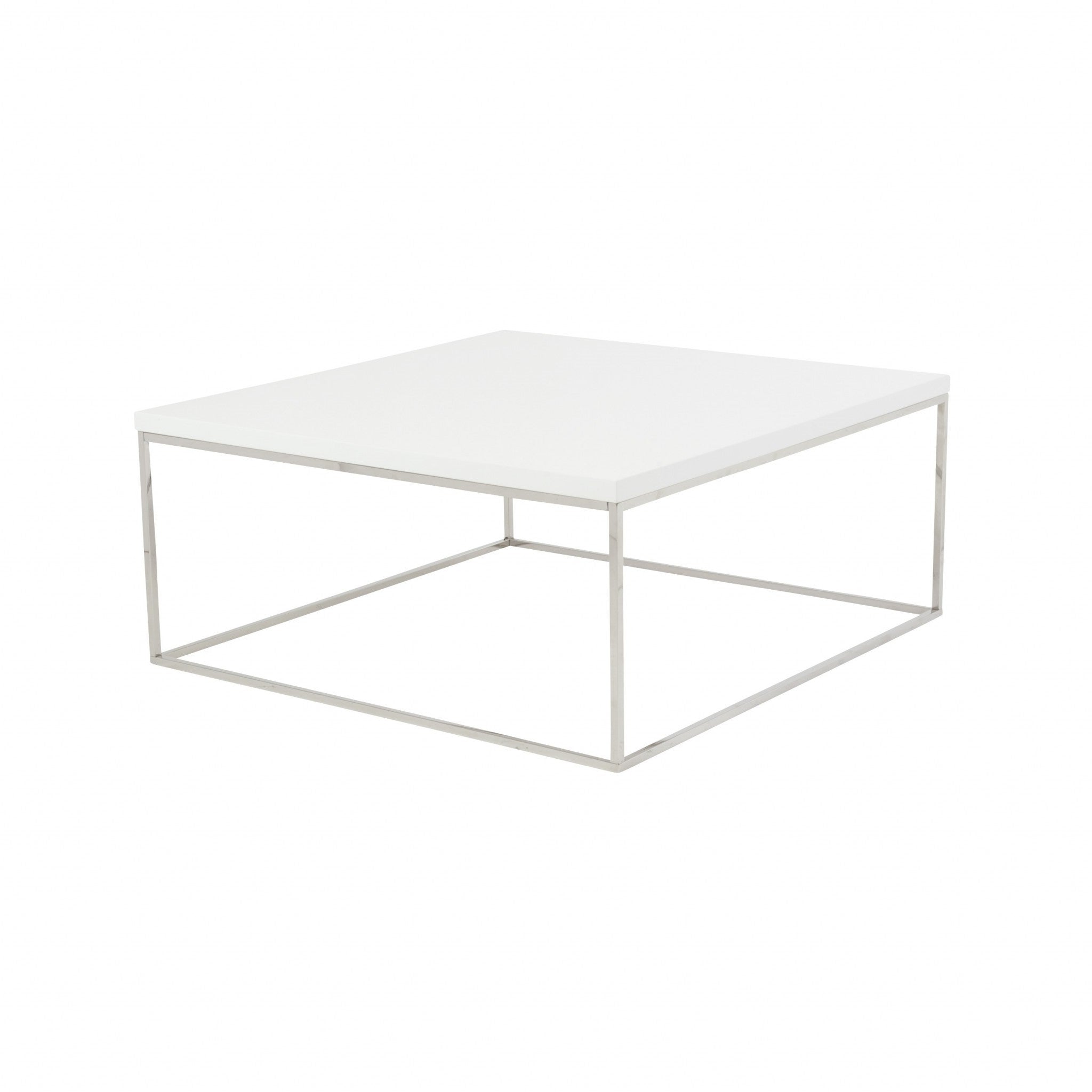 White and Chrome High Gloss Square Coffee Table