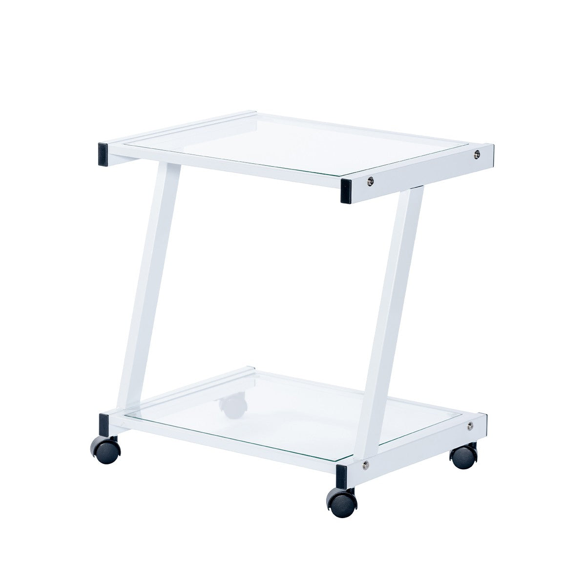 White and Clear Glass Rolling Printer Cart