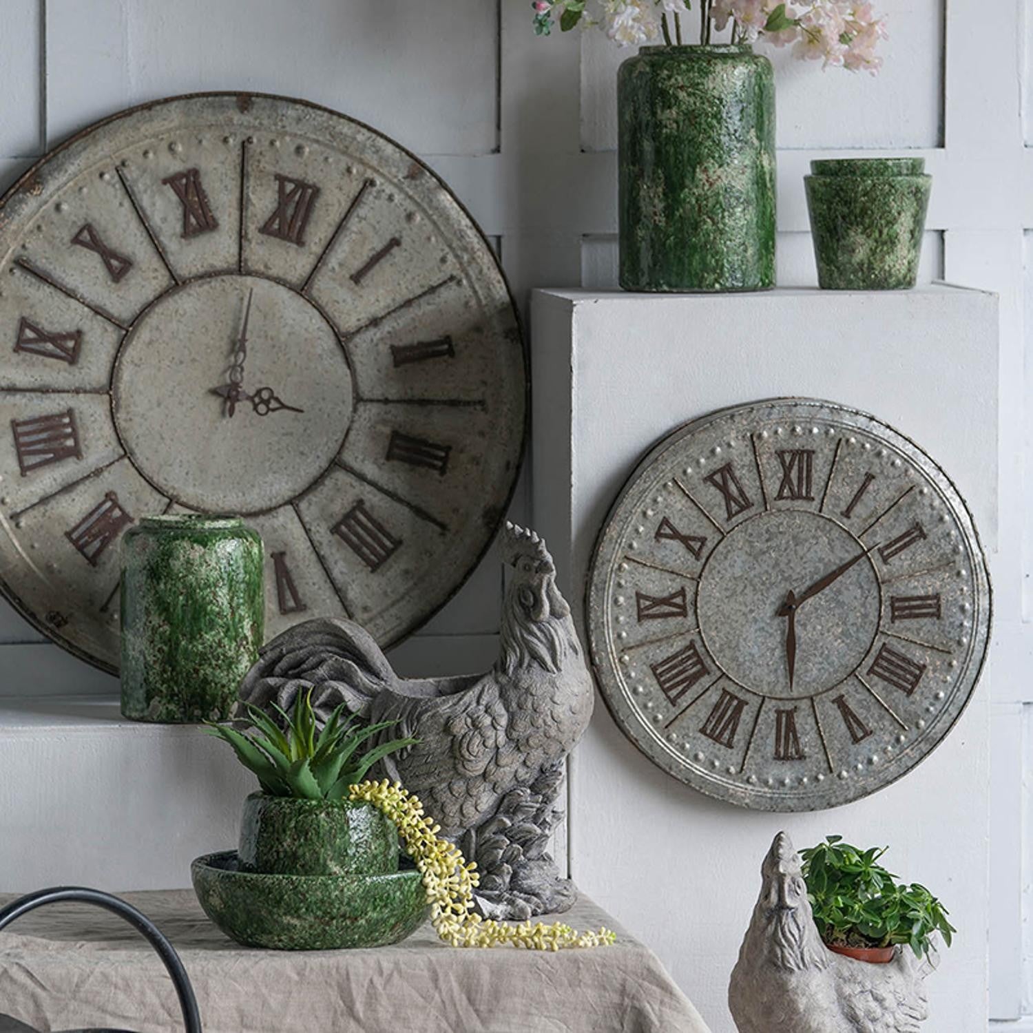 Oversized Rustic Galvanized Metal Round Wall Clock