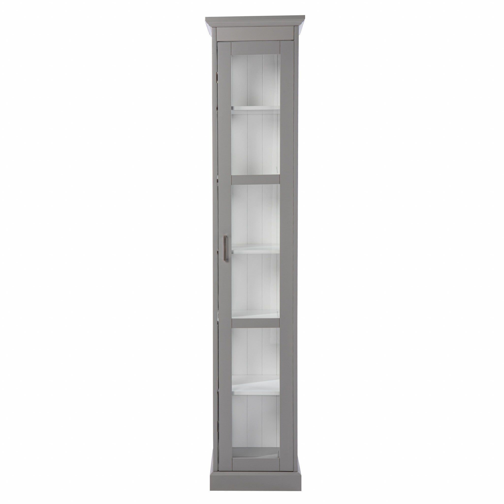 Gray Cornice Molding Curio with Glass Door