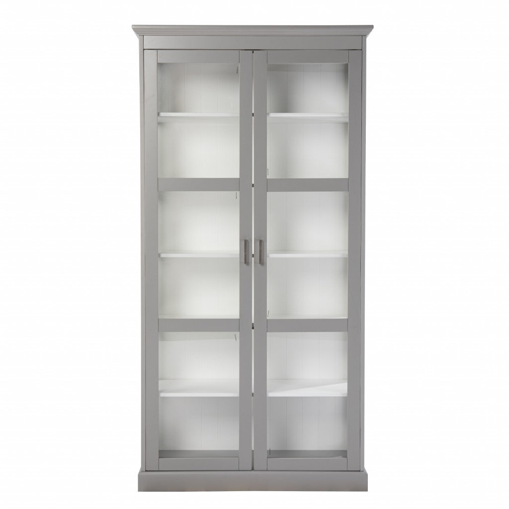 Gray Cornice Molding Double Door Curio Cabinet