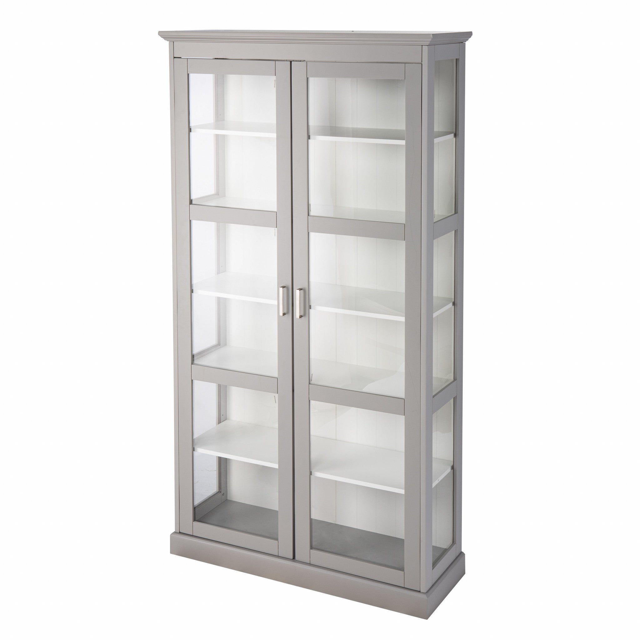 Gray Cornice Molding Double Door Curio Cabinet