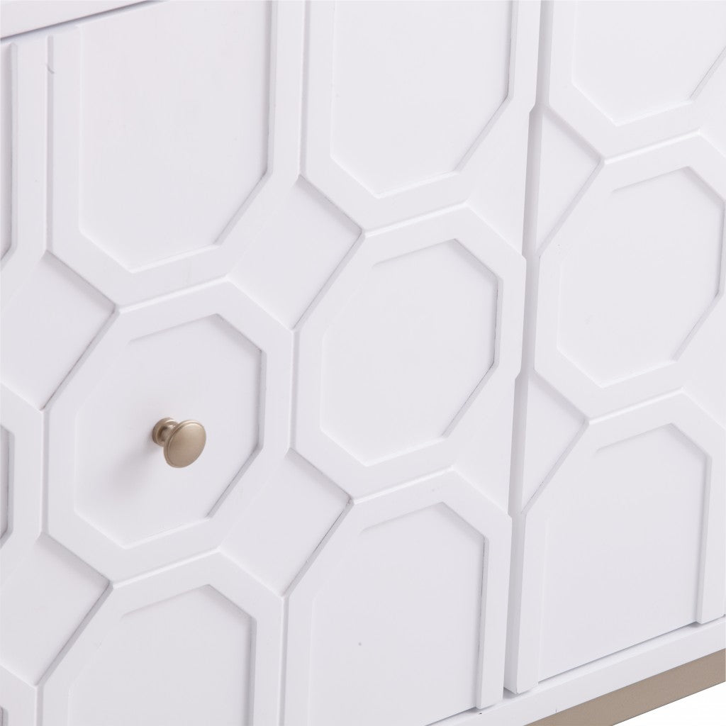 White and Gold Moroccan Dynasty Three Door Accent Cabinet