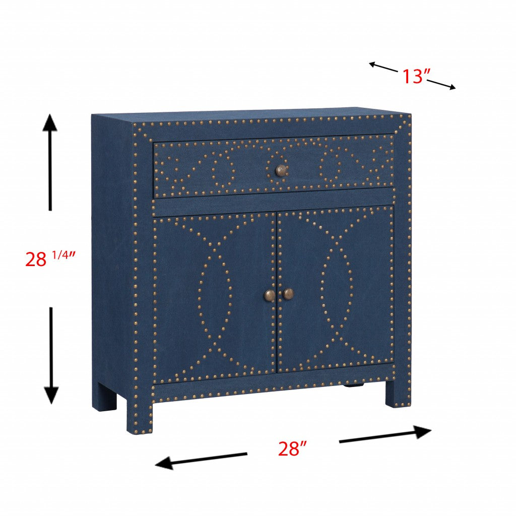 Navy and Brass Nailhead Accent Storage Cabinet