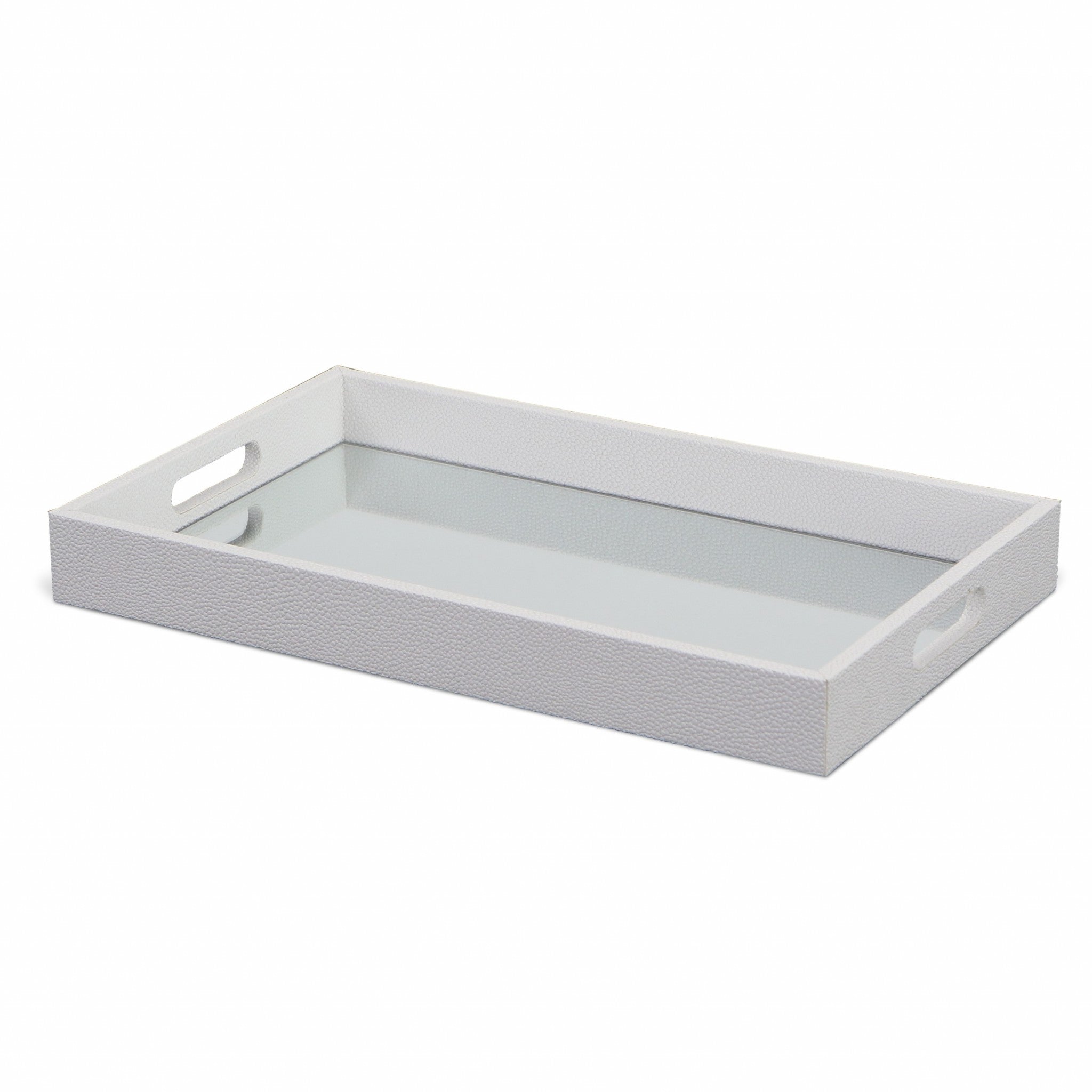 White Shagreen Tray with Beveled Mirror