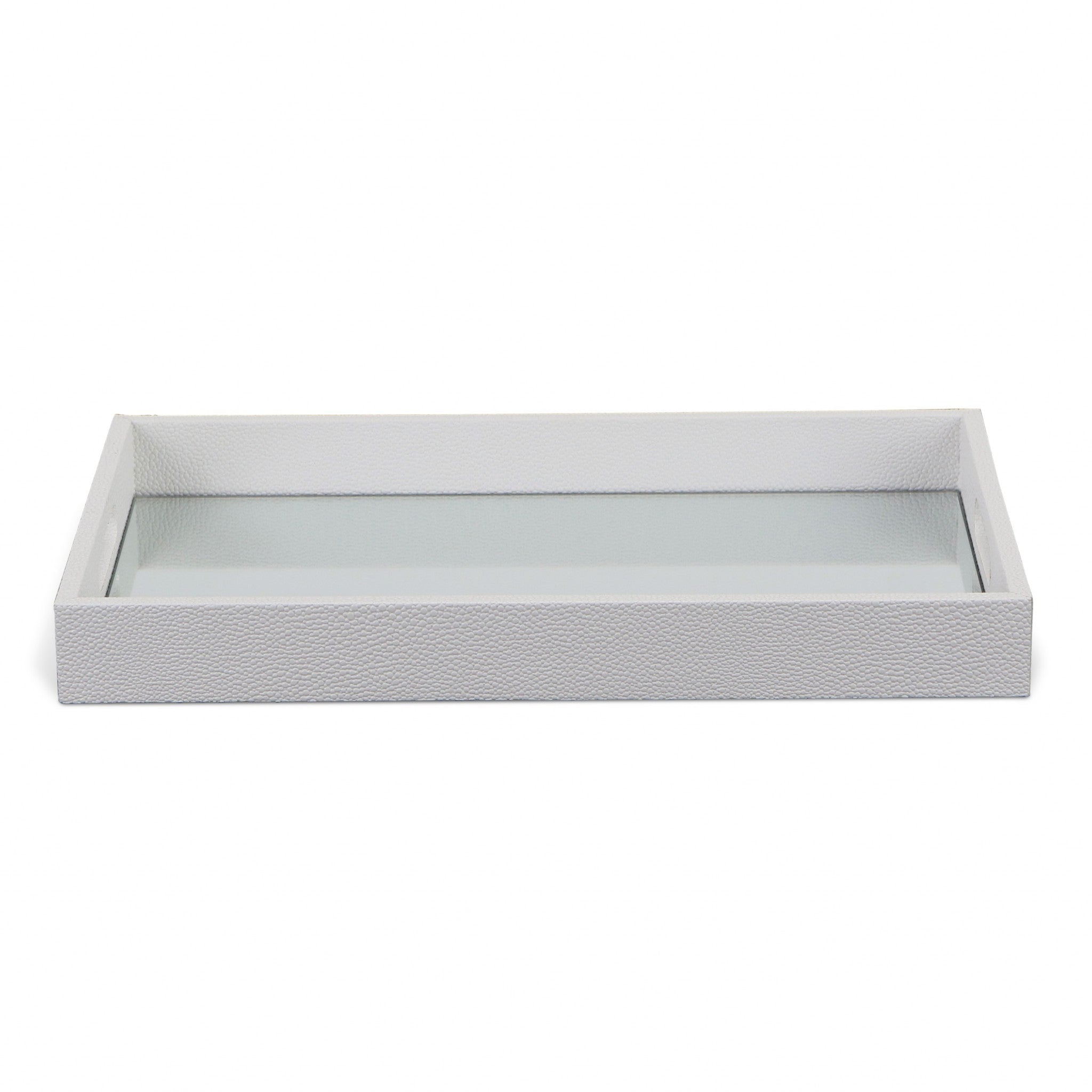 White Shagreen Tray with Beveled Mirror